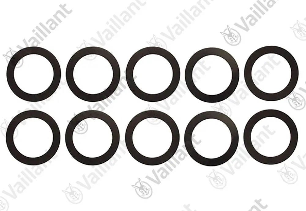 Vaillant Dichtungen, in schwarz, angeordnet in zwei Reihen zu je fünf Ringen. Ideal für verschiedene Anwendungen in Heizungs- und Sanitärsystemen.